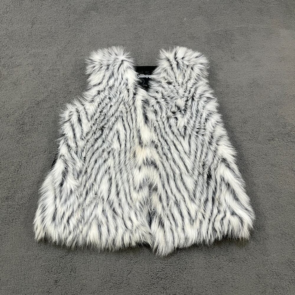 Dollhouse Black White Winter Faux Fur Sleeveless Outerwear Vest Kids Size 14-16
